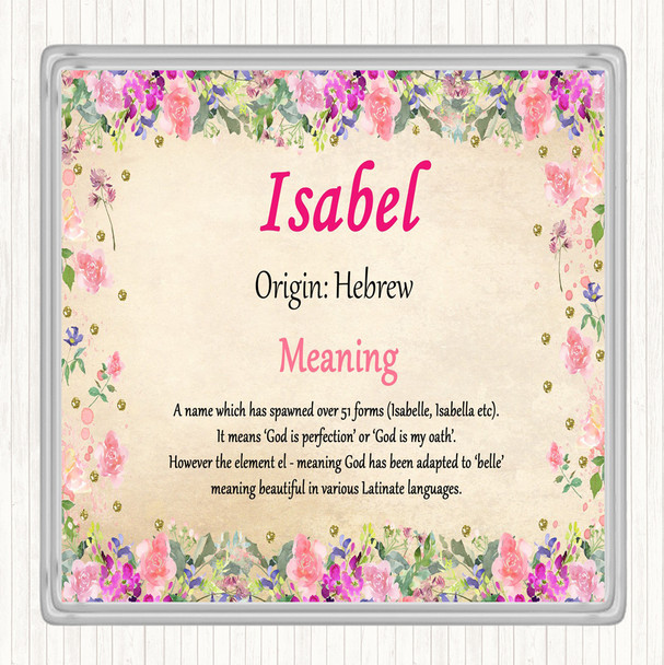 Isabel Name Meaning Drinks Mat Coaster Floral