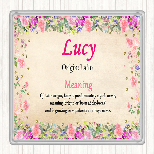 Lucy Name Meaning Drinks Mat Coaster Floral