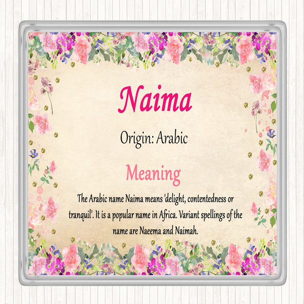 Naima Name Meaning Drinks Mat Coaster Floral