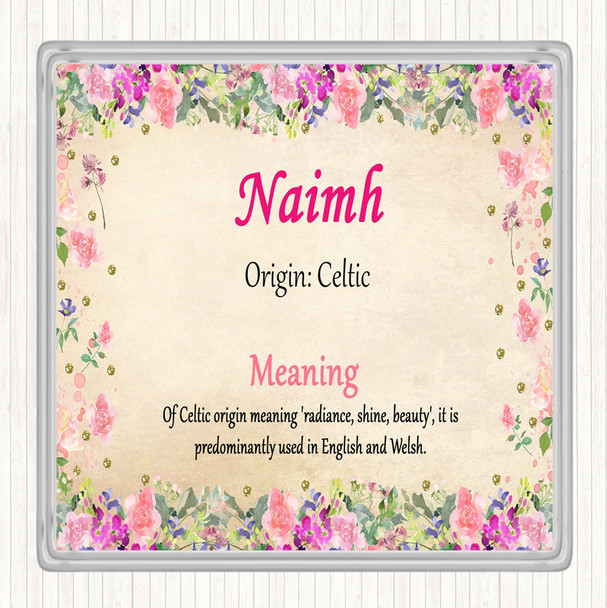 Naimh Name Meaning Drinks Mat Coaster Floral