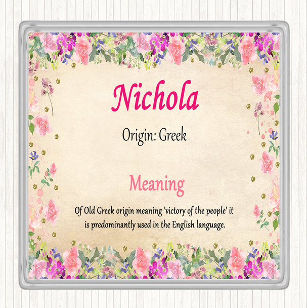 Nichola Name Meaning Drinks Mat Coaster Floral