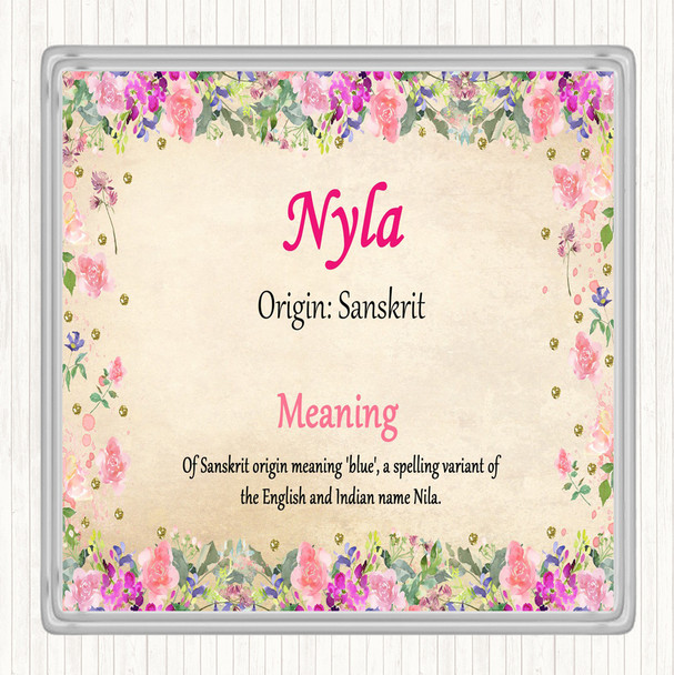 Nyla Name Meaning Drinks Mat Coaster Floral