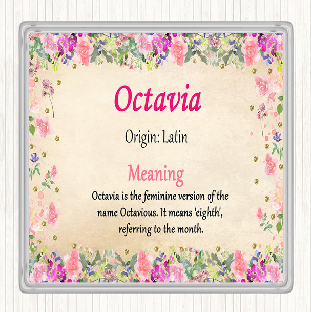 Octavia Name Meaning Drinks Mat Coaster Floral