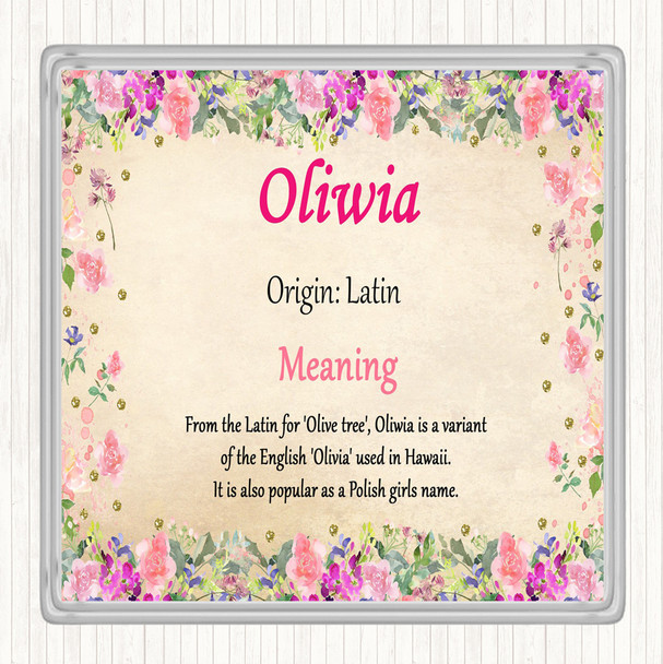 Oliwia Name Meaning Drinks Mat Coaster Floral