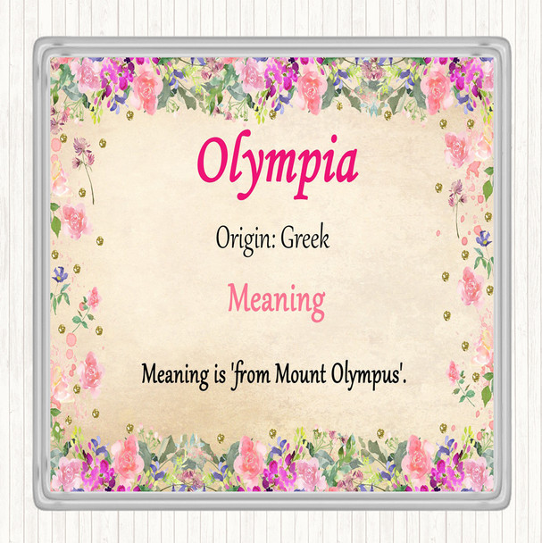 Olympia Name Meaning Drinks Mat Coaster Floral