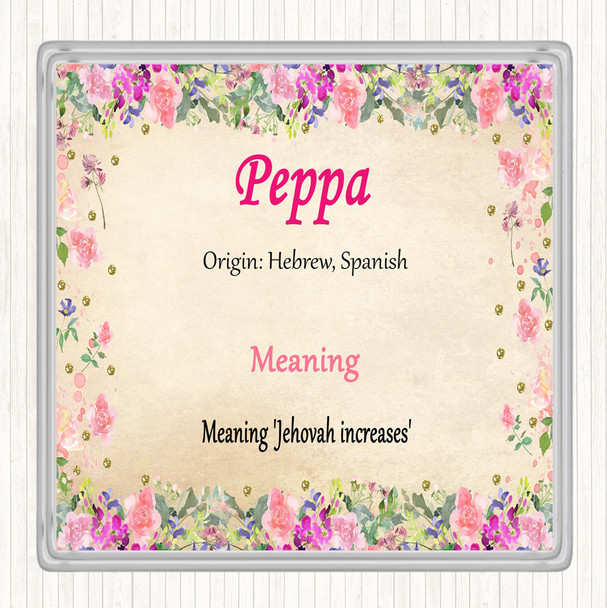 Peppa Name Meaning Drinks Mat Coaster Floral