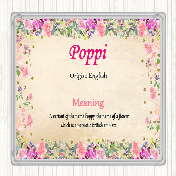 Poppi Name Meaning Drinks Mat Coaster Floral