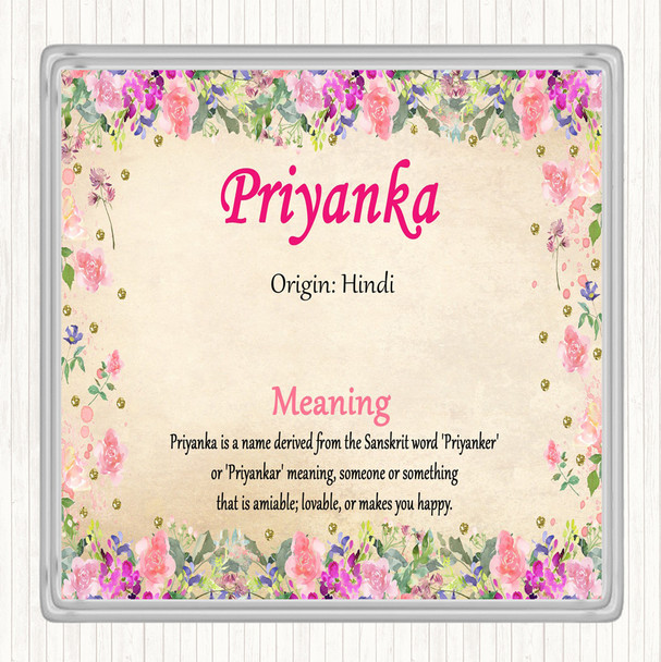 Priyanka Name Meaning Drinks Mat Coaster Floral