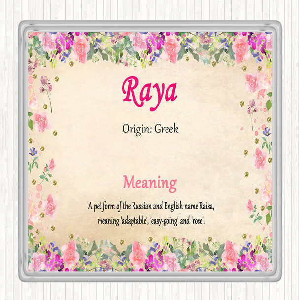 Raya Name Meaning Drinks Mat Coaster Floral