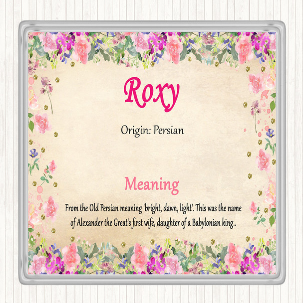 Roxy Name Meaning Drinks Mat Coaster Floral