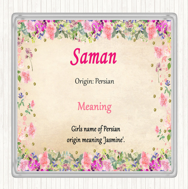 Saman Name Meaning Drinks Mat Coaster Floral