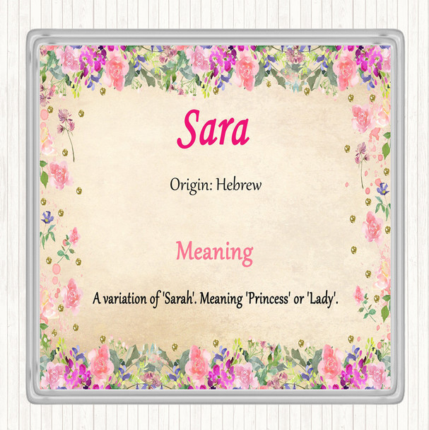 Sara Name Meaning Drinks Mat Coaster Floral