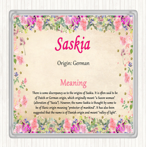 Saskia Name Meaning Drinks Mat Coaster Floral