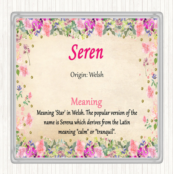 Seren Name Meaning Drinks Mat Coaster Floral