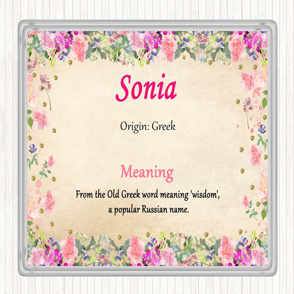 Sonia Name Meaning Drinks Mat Coaster Floral