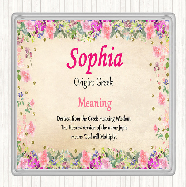 Sophia Name Meaning Drinks Mat Coaster Floral