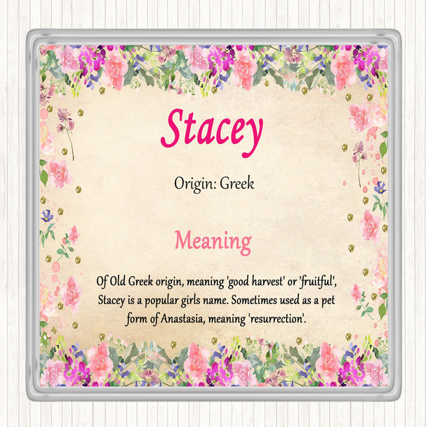 Stacey Name Meaning Drinks Mat Coaster Floral