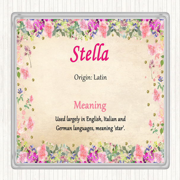 Stella Name Meaning Drinks Mat Coaster Floral