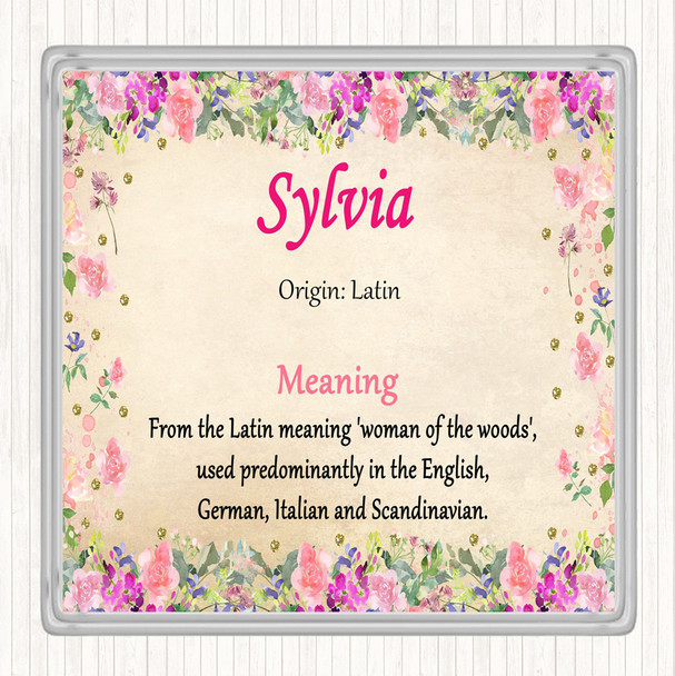 Sylvia Name Meaning Drinks Mat Coaster Floral