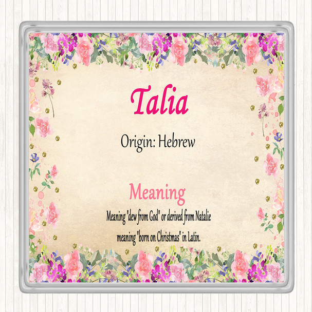Talia Name Meaning Drinks Mat Coaster Floral