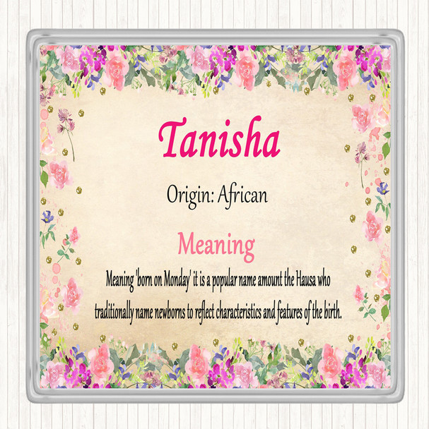 Tanisha Name Meaning Drinks Mat Coaster Floral