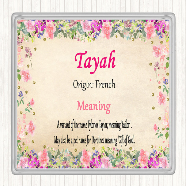 Tayah Name Meaning Drinks Mat Coaster Floral