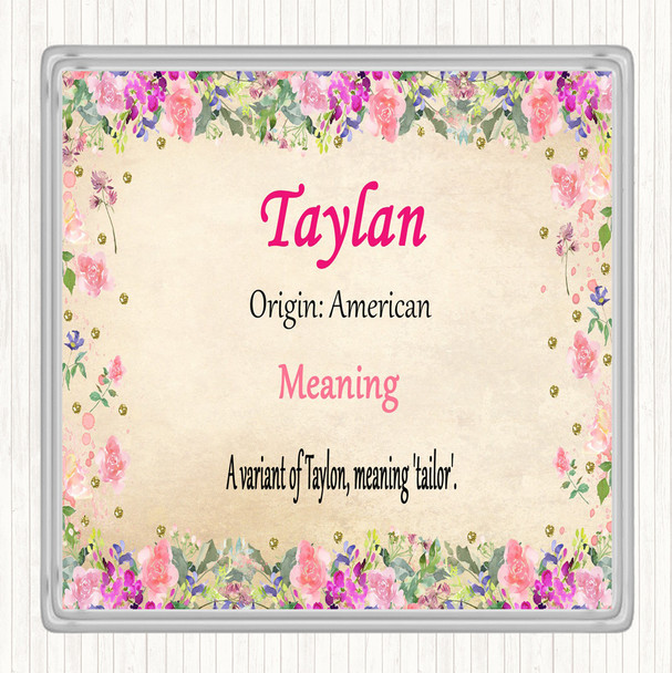 Taylan Name Meaning Drinks Mat Coaster Floral