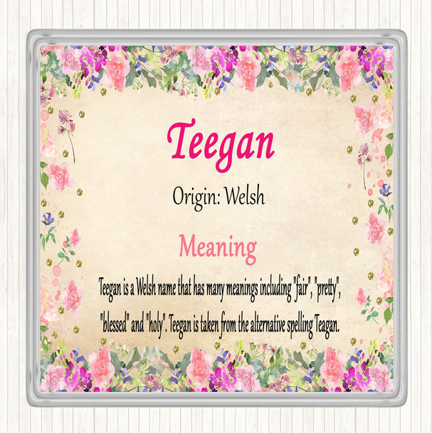 Teegan Name Meaning Drinks Mat Coaster Floral