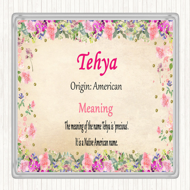 Tehya Name Meaning Drinks Mat Coaster Floral