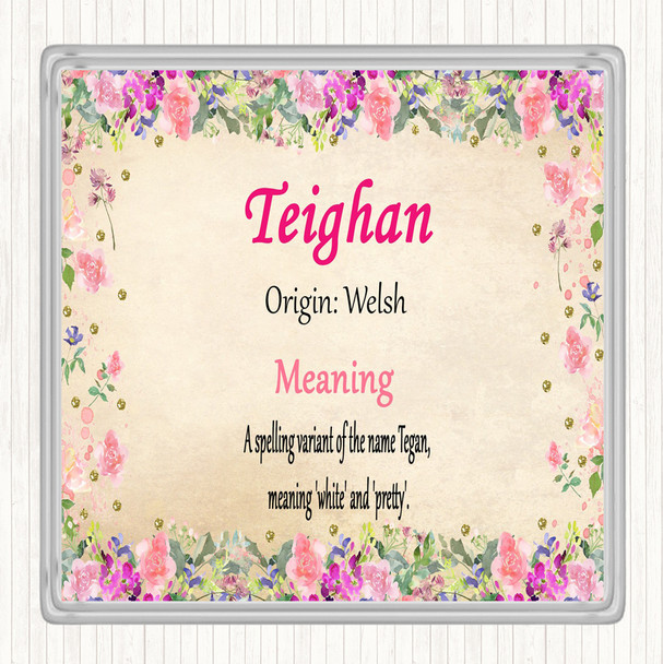 Teighan Name Meaning Drinks Mat Coaster Floral