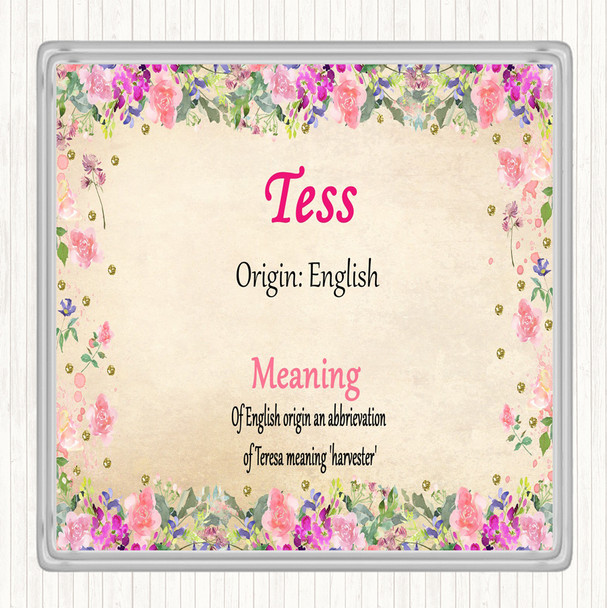 Tess Name Meaning Drinks Mat Coaster Floral