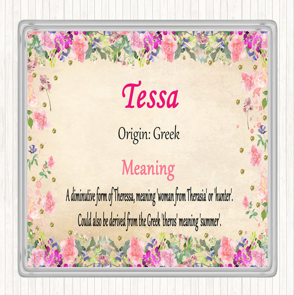 Tessa Name Meaning Drinks Mat Coaster Floral