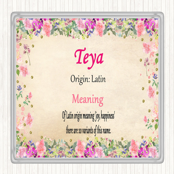 Teya Name Meaning Drinks Mat Coaster Floral