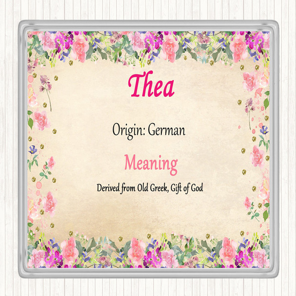 Thea Name Meaning Drinks Mat Coaster Floral