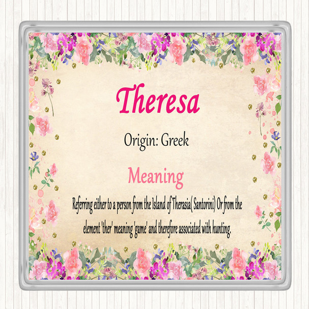 Theresa Name Meaning Drinks Mat Coaster Floral