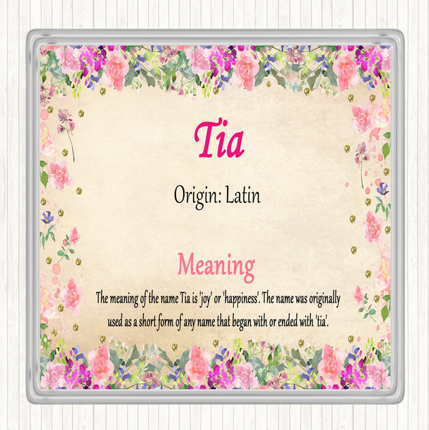 Tia Name Meaning Drinks Mat Coaster Floral