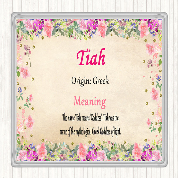 Tiah Name Meaning Drinks Mat Coaster Floral