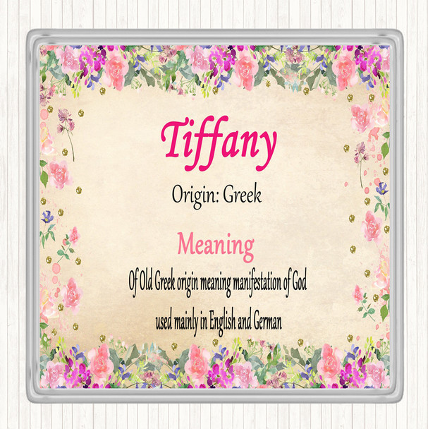 Tiffany Name Meaning Drinks Mat Coaster Floral