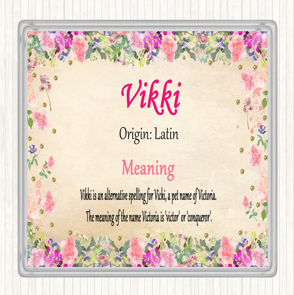 Vikki Name Meaning Drinks Mat Coaster Floral