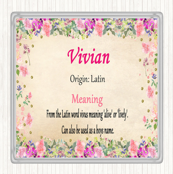 Vivian Name Meaning Drinks Mat Coaster Floral