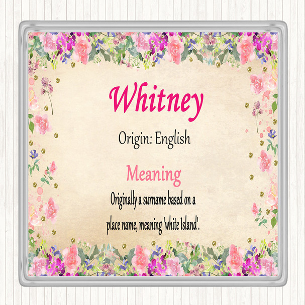 Whitney Name Meaning Drinks Mat Coaster Floral