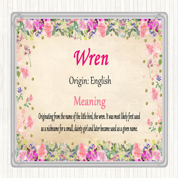 Wren Name Meaning Drinks Mat Coaster Floral