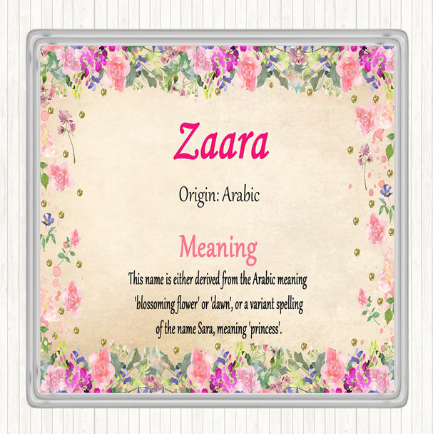 Zaara Name Meaning Drinks Mat Coaster Floral