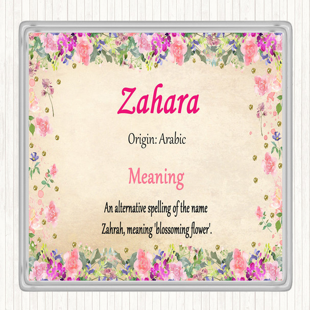 Zahara Name Meaning Drinks Mat Coaster Floral