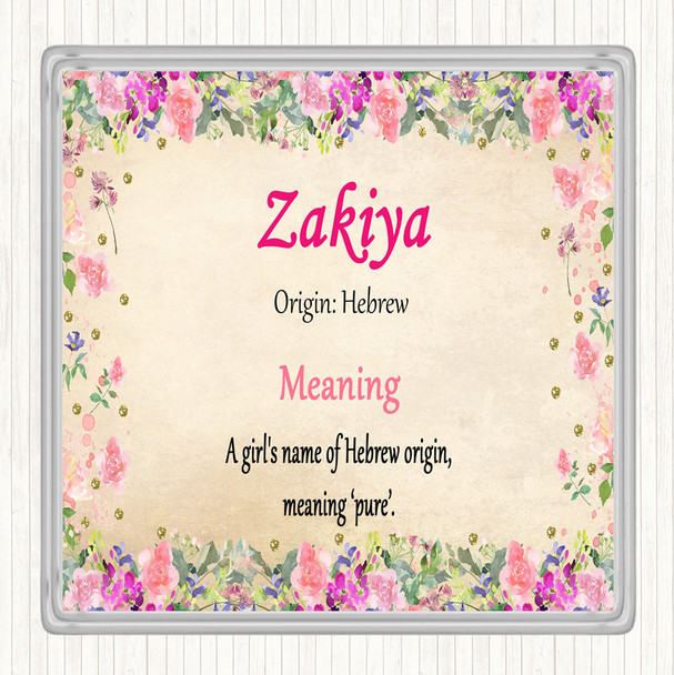 Zakiya Name Meaning Drinks Mat Coaster Floral