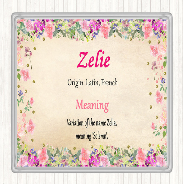 Zelie Name Meaning Drinks Mat Coaster Floral