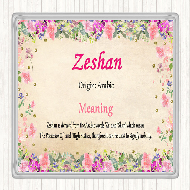 Zeshan Name Meaning Drinks Mat Coaster Floral