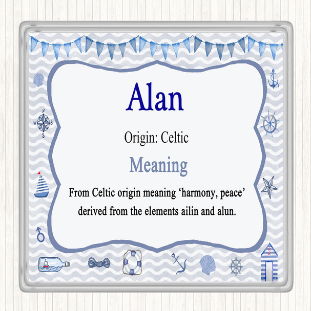 Alan Name Meaning Drinks Mat Coaster Nautical