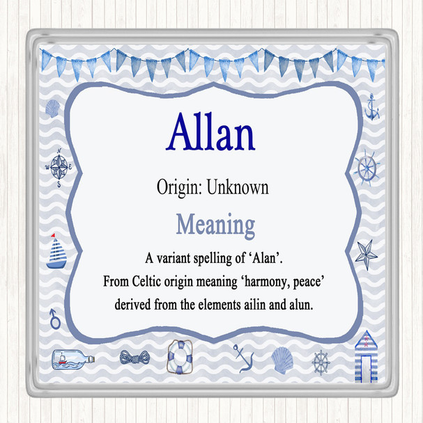 Allan Name Meaning Drinks Mat Coaster Nautical