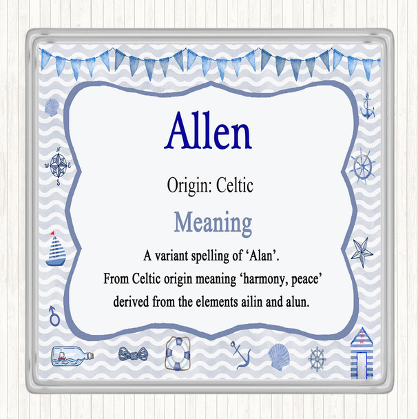 Allen Name Meaning Drinks Mat Coaster Nautical